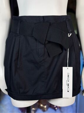 Frankie Morello Black Stretch Cotton Paperbag Trouser Belted Mini Skirt, Sz S